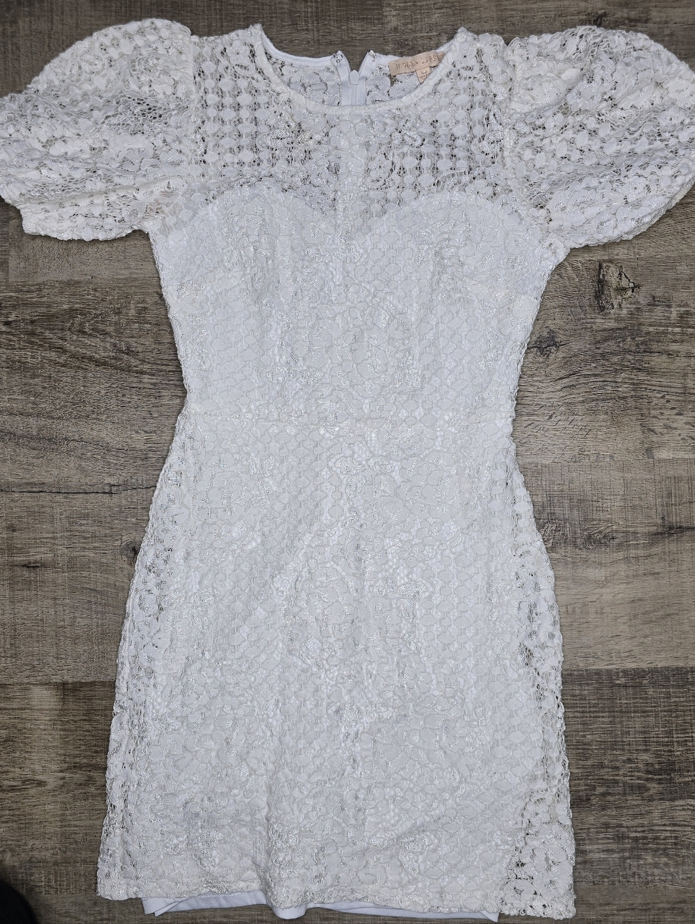 White Lace Puff Sleeve Dress XS Bridal Shower Engagement Graduation Mini
